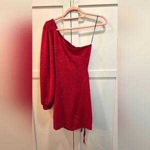 Windsor One Sleeved Ruby Red Sparkle Dress